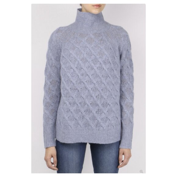 360Cashmere Marlowe Mock Neck Sweater 100% Cashmere Blue Mist Size M NWT $402 - Picture 1 of 12